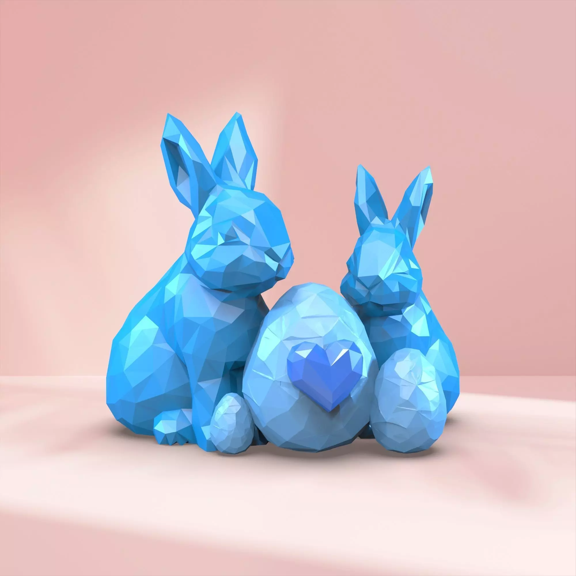 Low Poly Easter Bunny Decor Easter Bunny Set Egg Heart Detail Free 3D print model