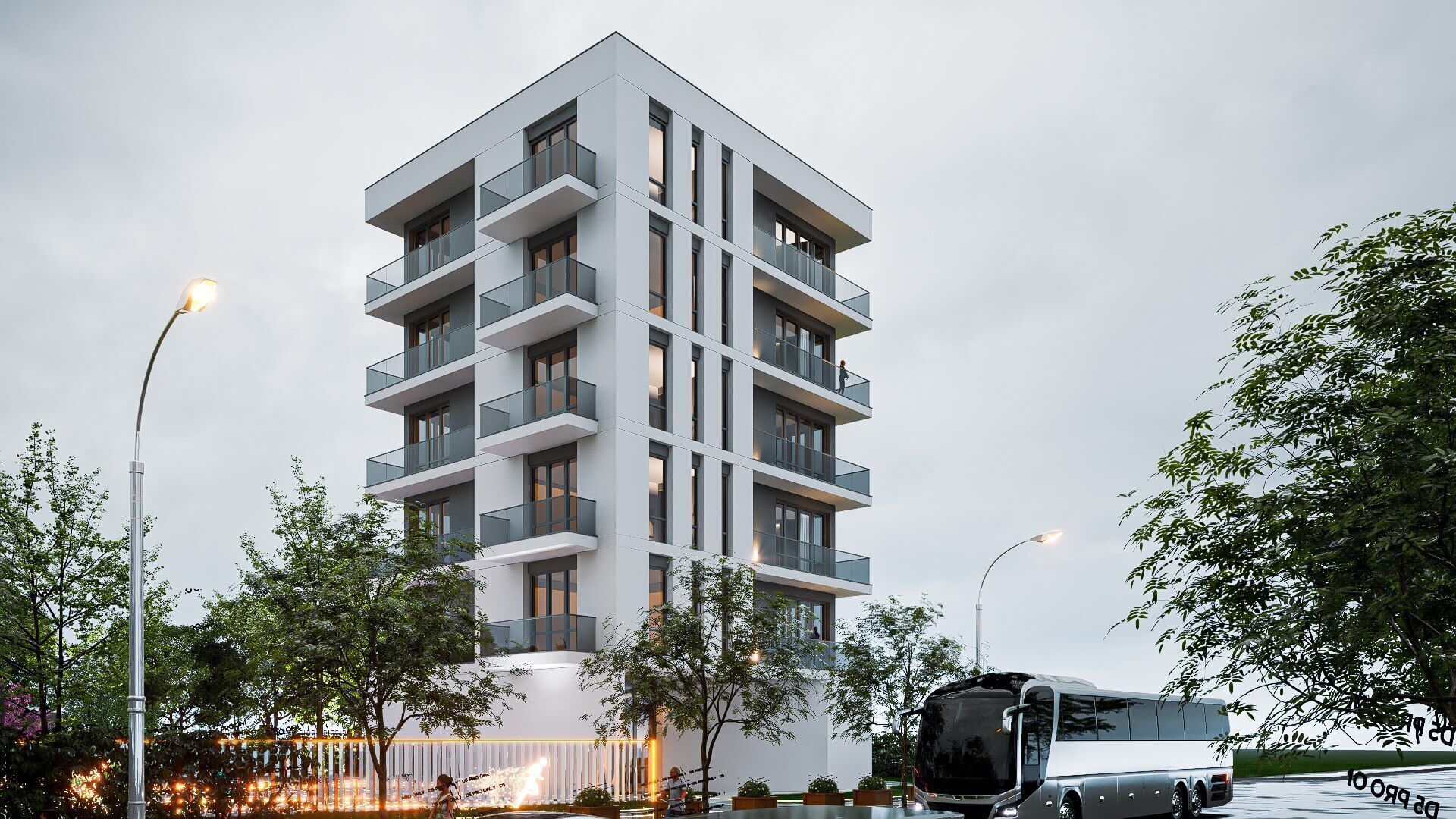 Apartment building Low-poly 3D model_3