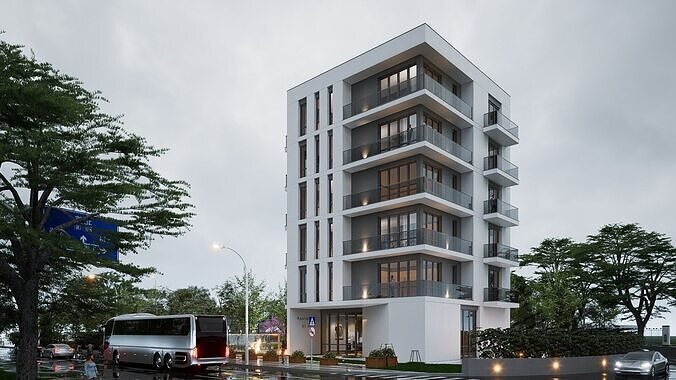 Apartment building Low-poly 3D model