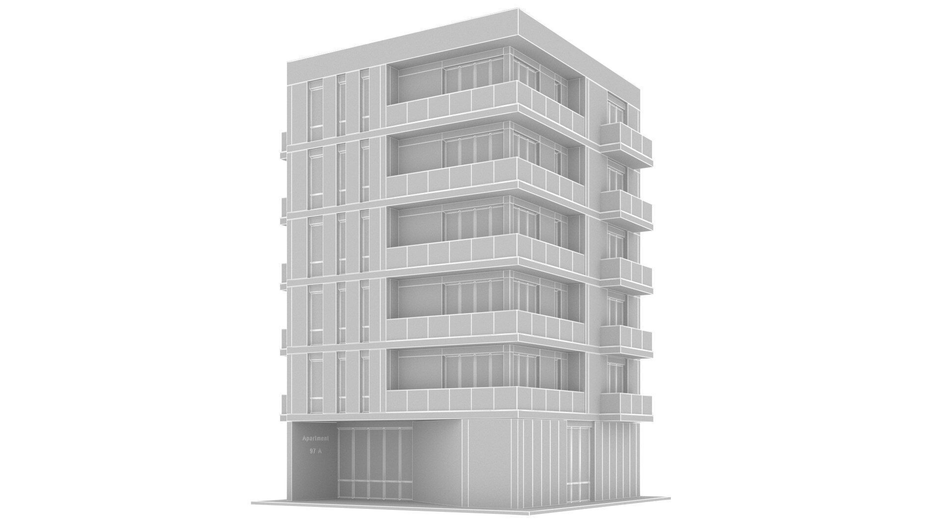 Apartment building Low-poly 3D model_10