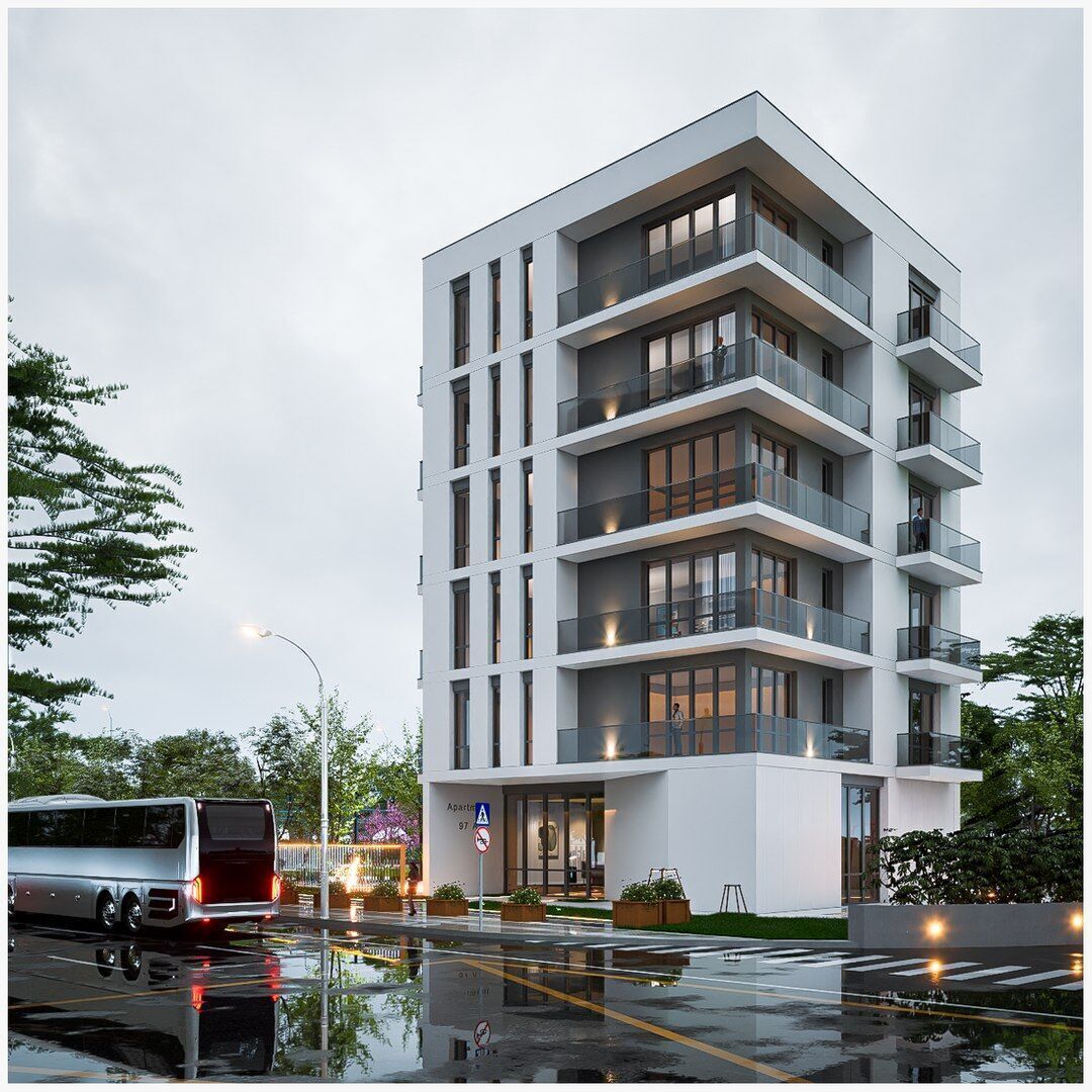 Apartment building Low-poly 3D model_1