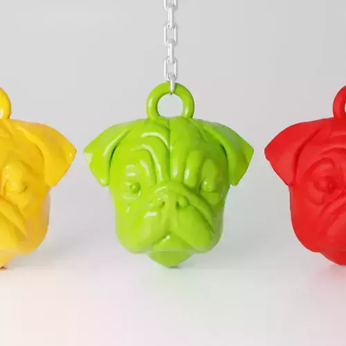Pug Keychain STL  Pug Dog 3D Printing File Pug Face Keyring STL 