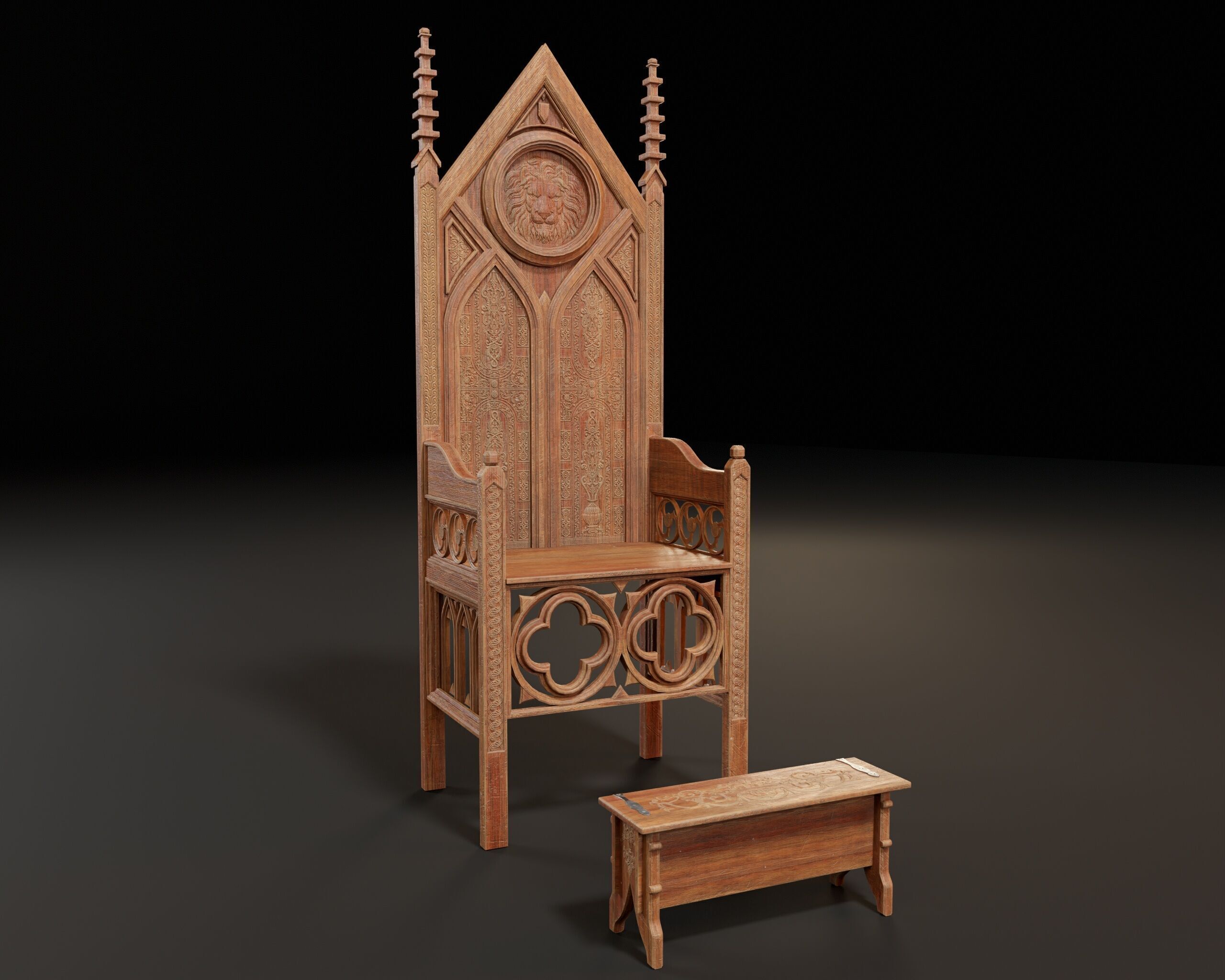 Wooden Throne Low-poly 3D model_2