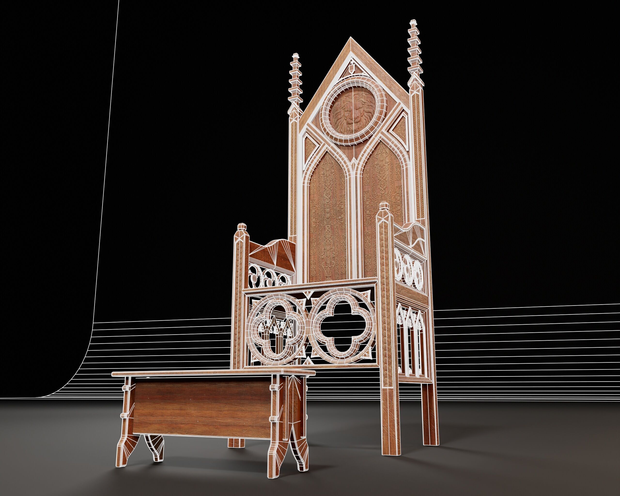 Wooden Throne Low-poly 3D model_10