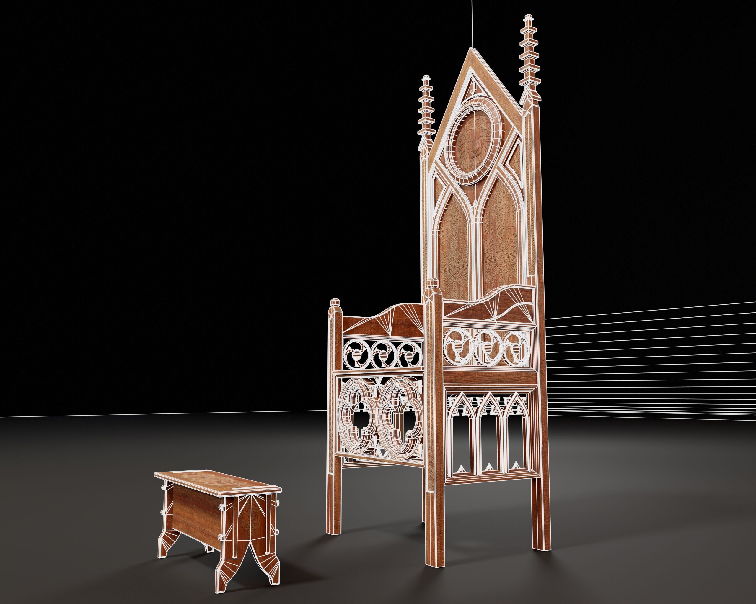Wooden Throne Low-poly 3D model_12