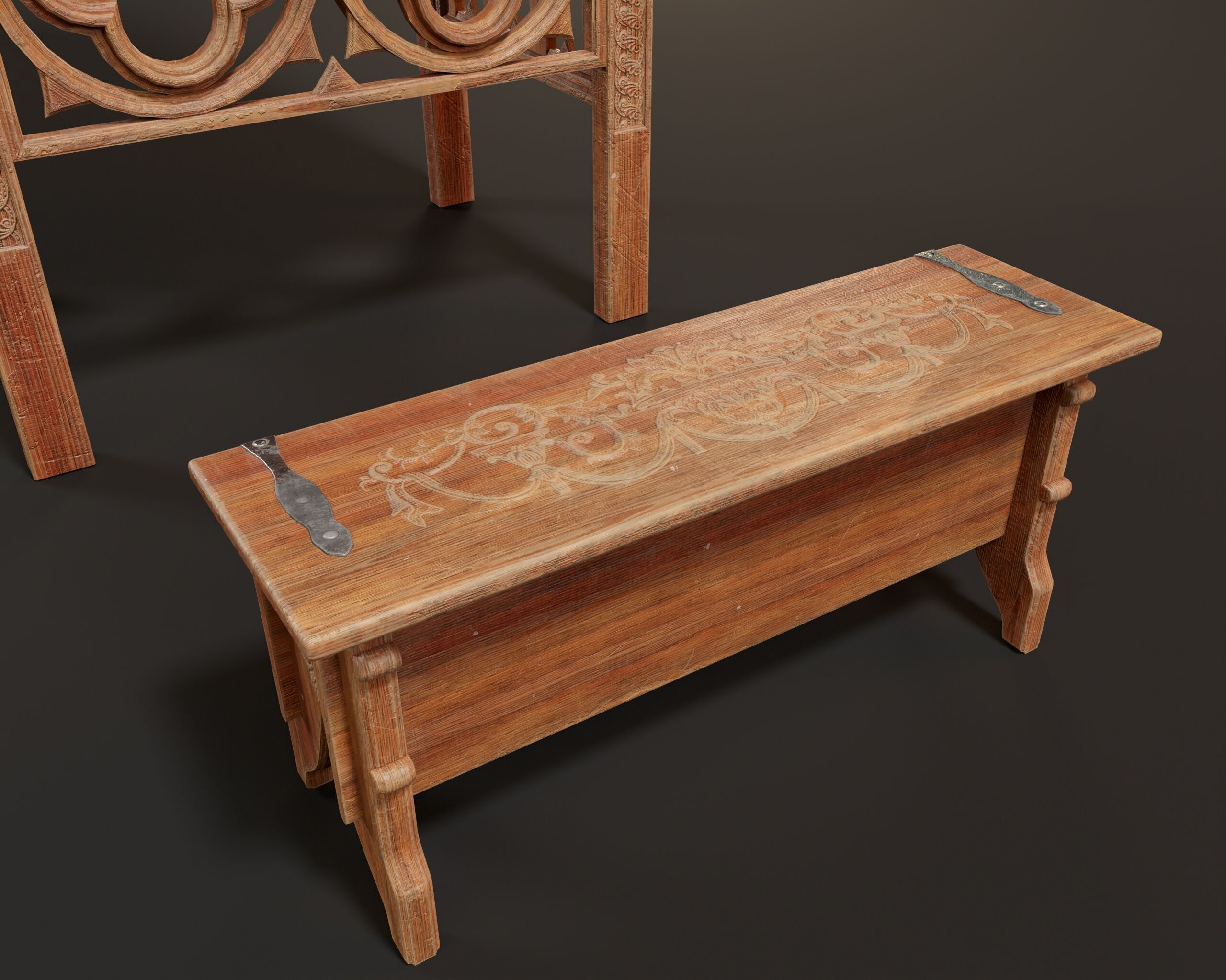 Wooden Throne Low-poly 3D model_7