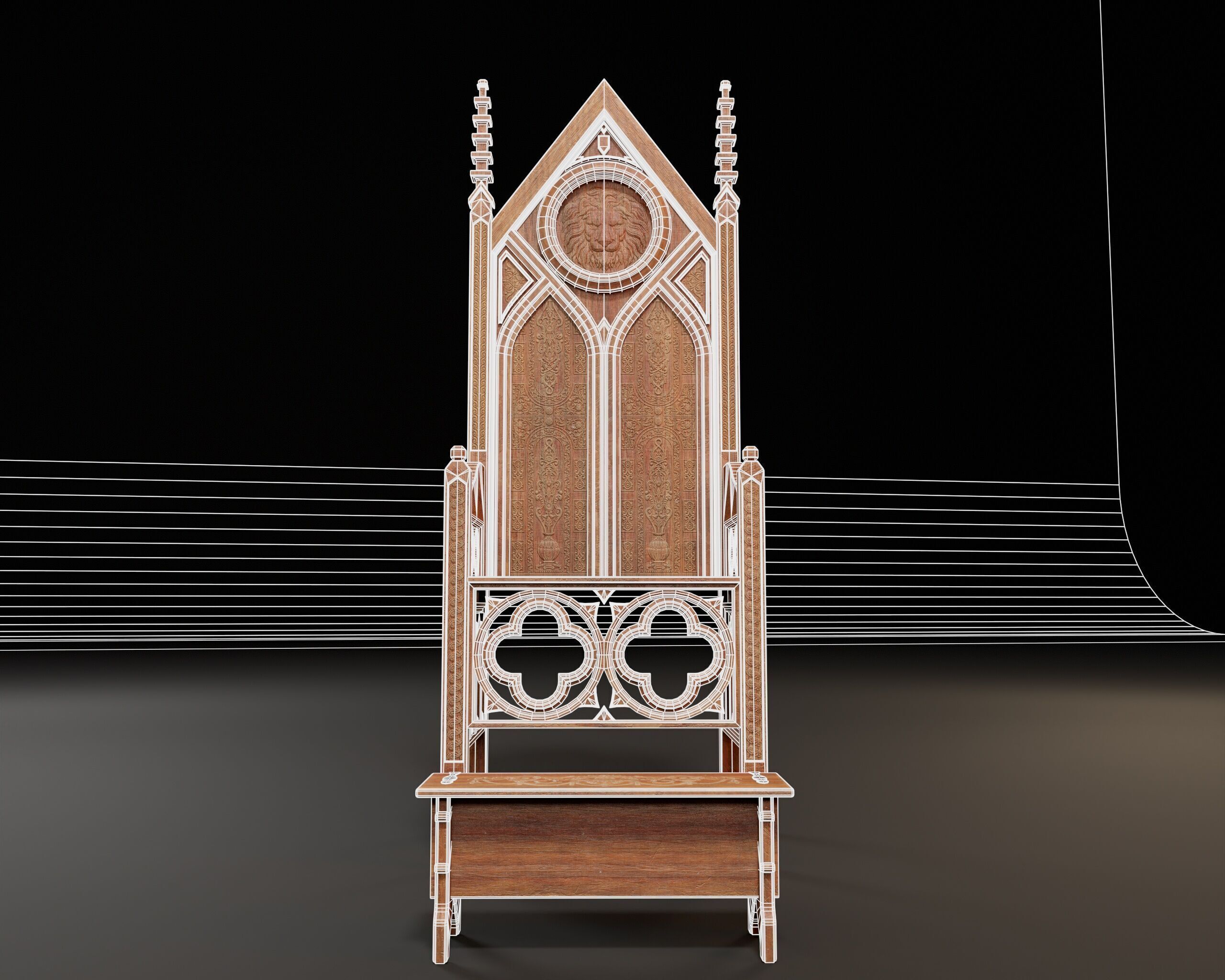 Wooden Throne Low-poly 3D model_6