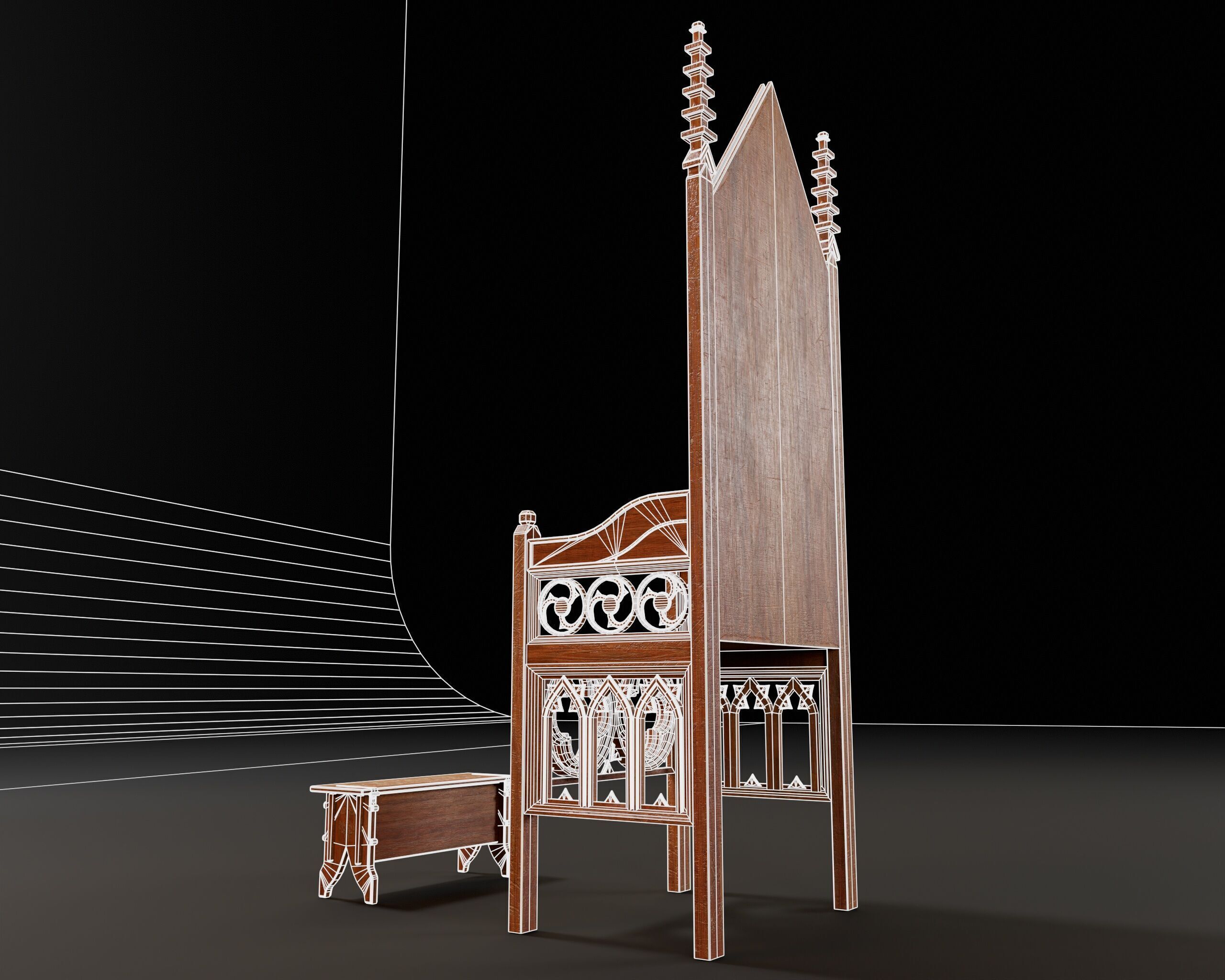 Wooden Throne Low-poly 3D model_14