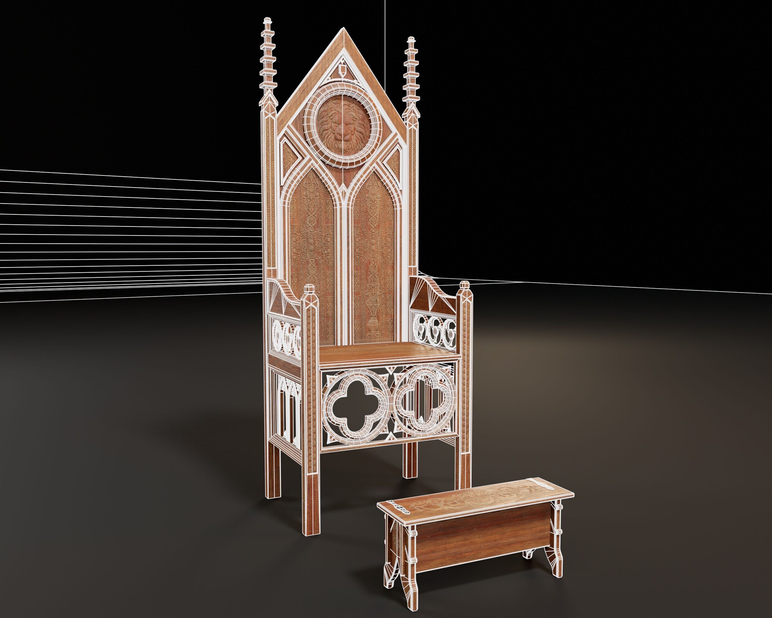 Wooden Throne Low-poly 3D model_3