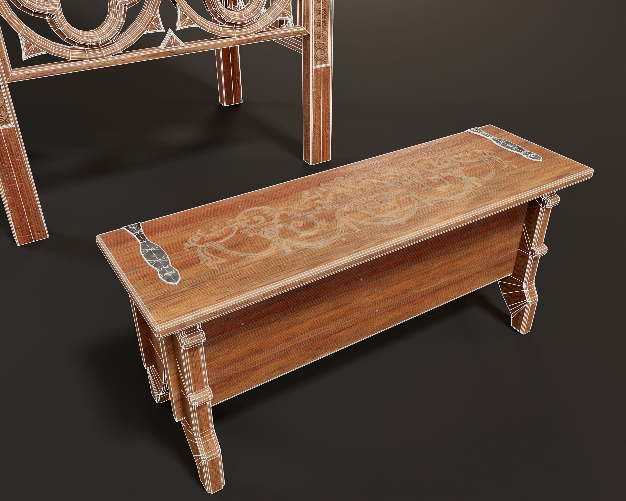 Wooden Throne Low-poly 3D model_8