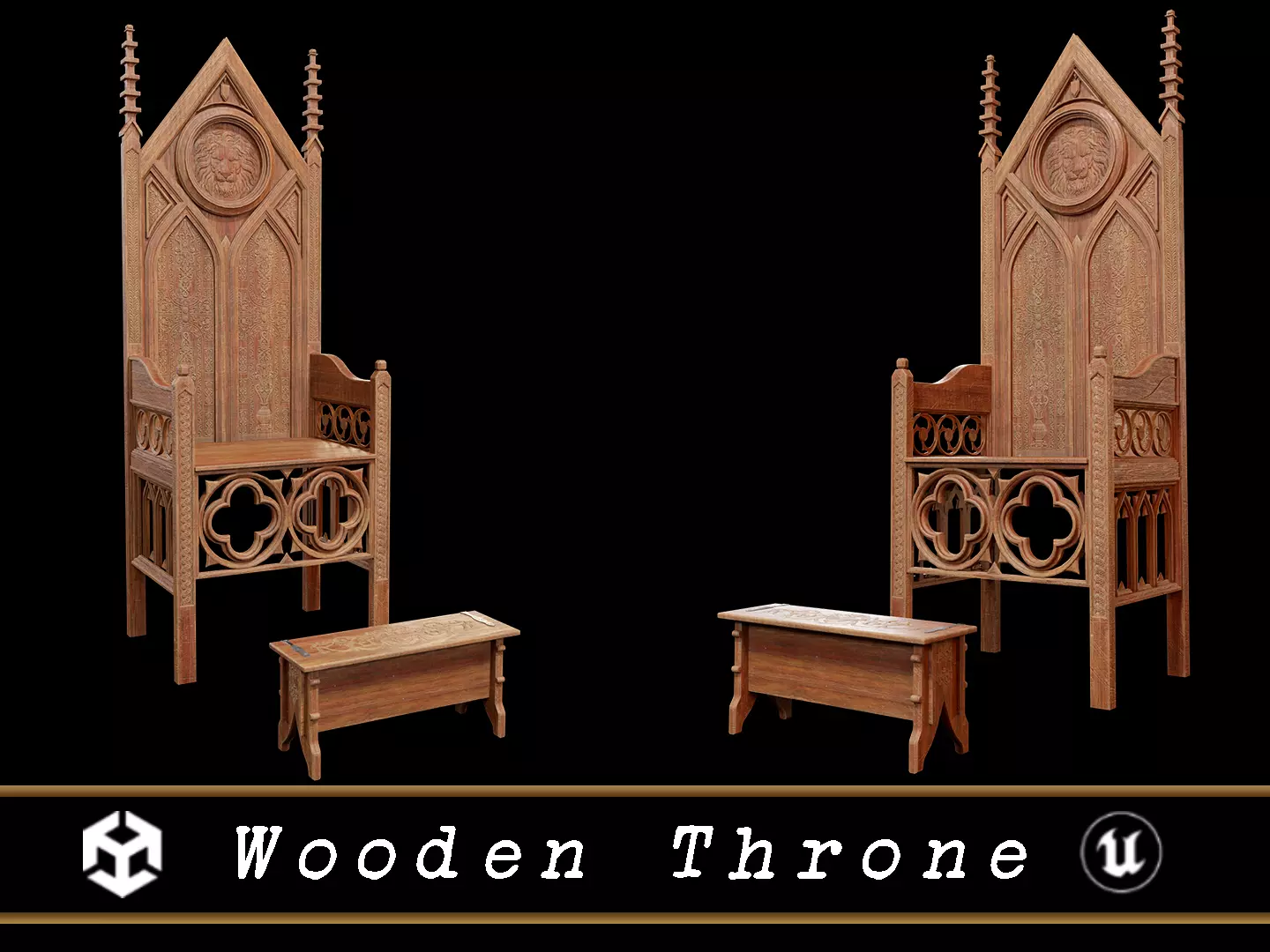 Wooden Throne Low-poly 3D model_0