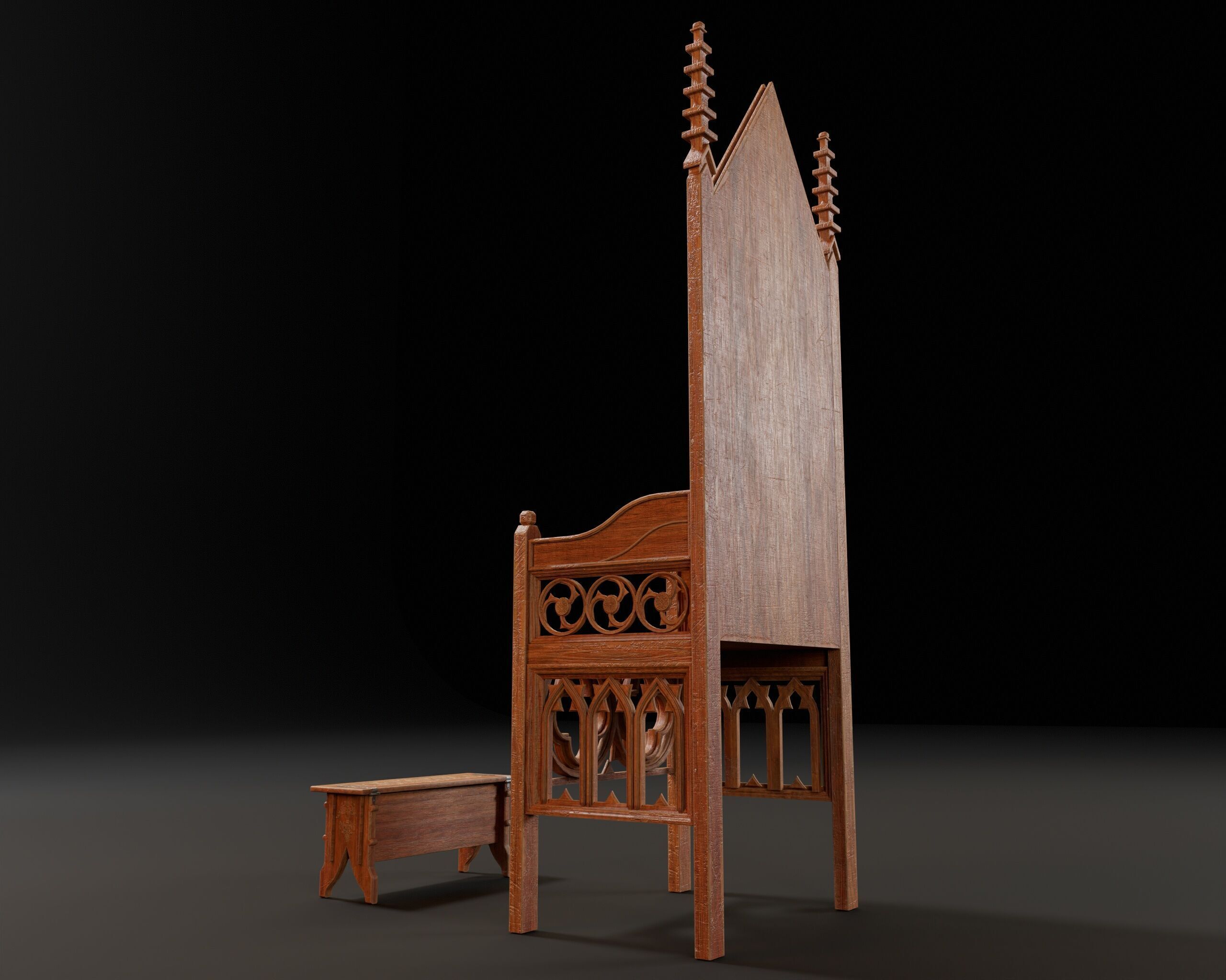 Wooden Throne Low-poly 3D model_13