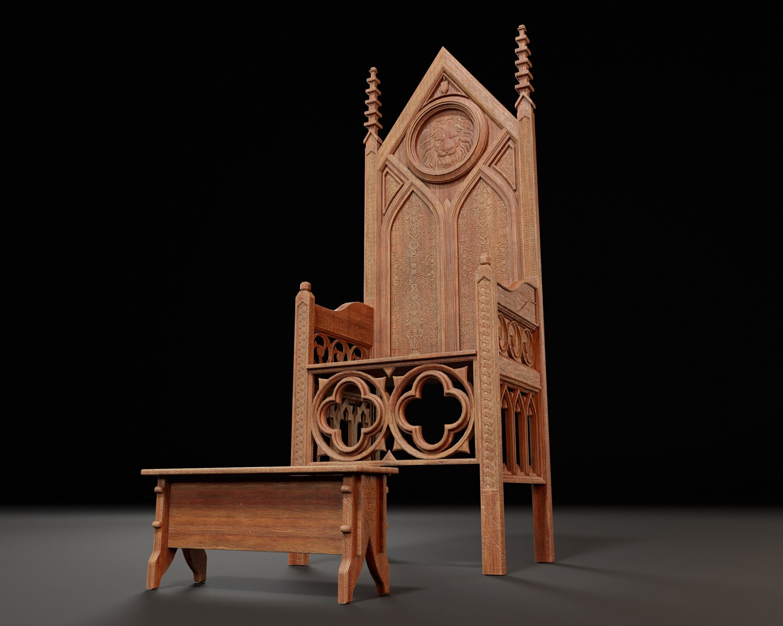 Wooden Throne Low-poly 3D model_9
