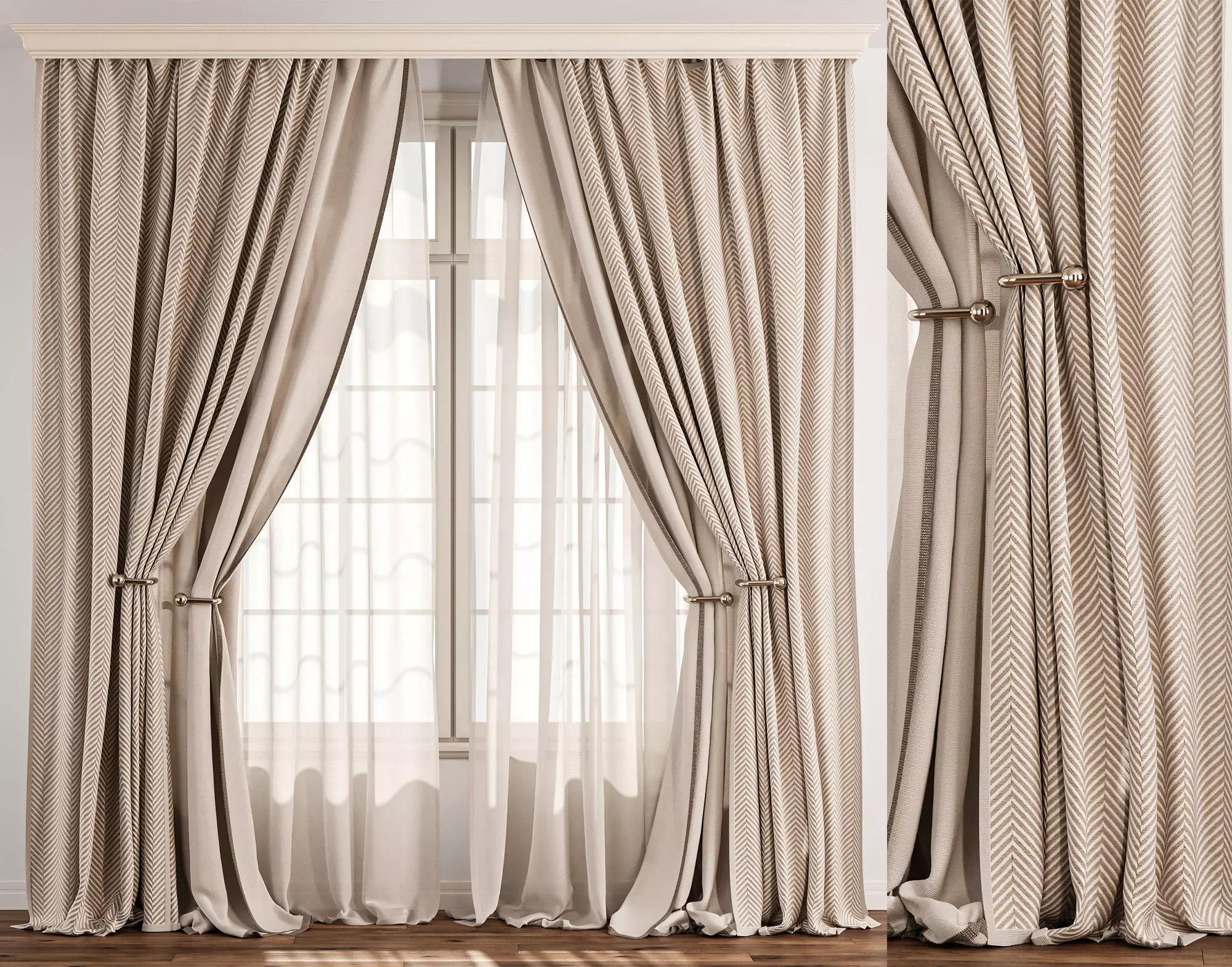 Herringbone Curtain with Sheer Layer 74 3D model
