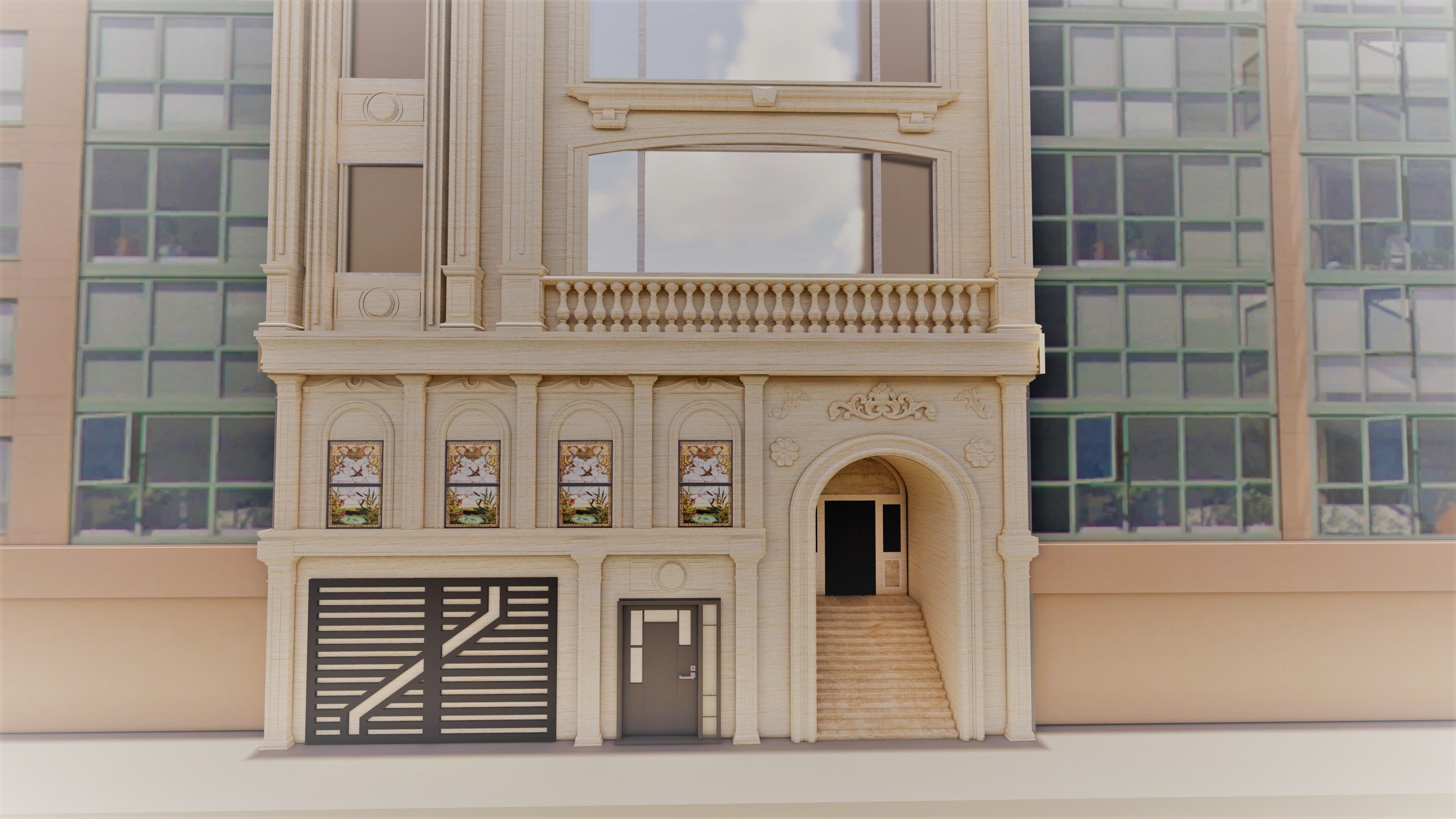 Classic stone facade-Building Classic Facade Element 3D model_5