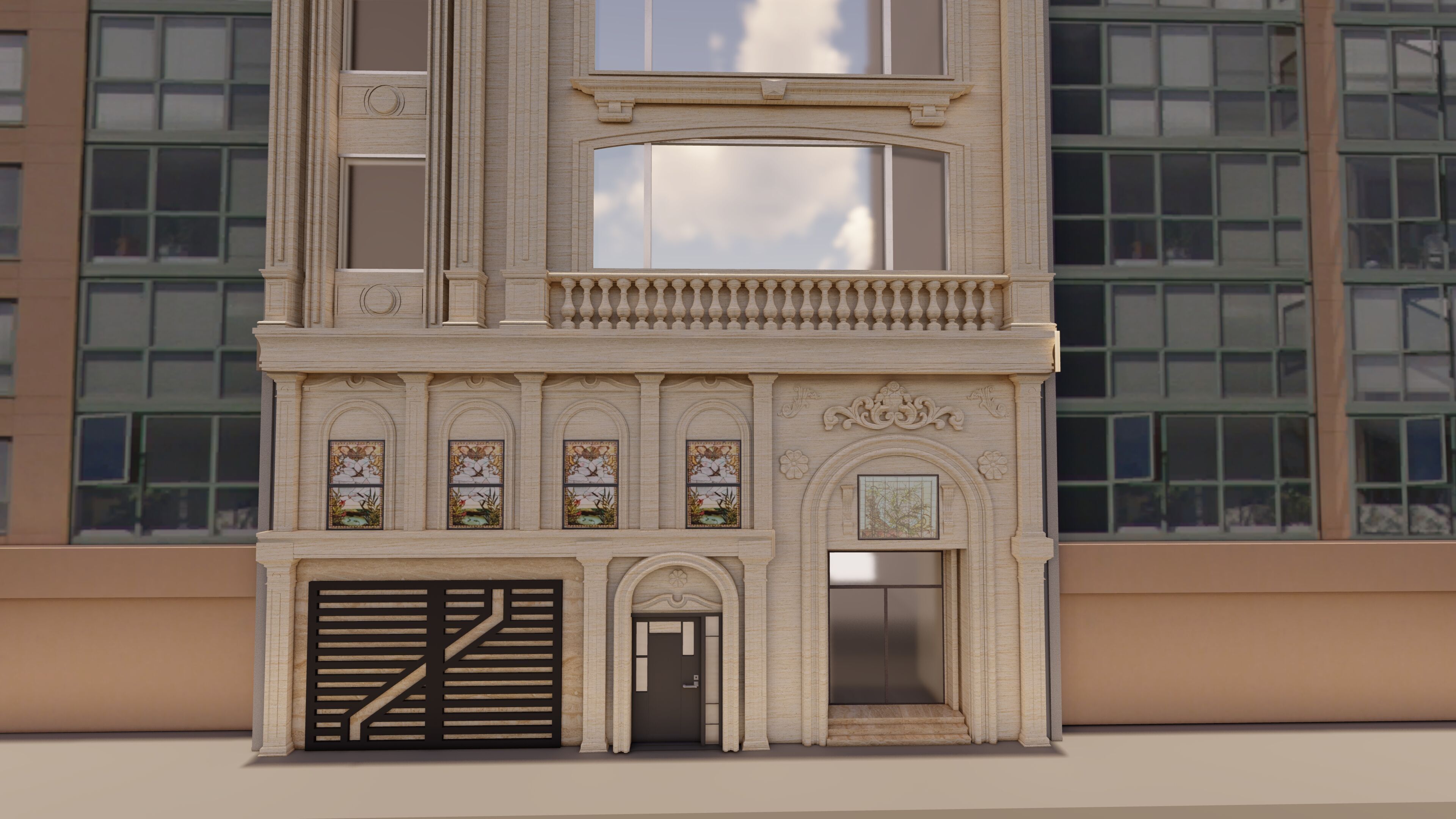 Classic stone facade-Building Classic Facade Element 3D model_3