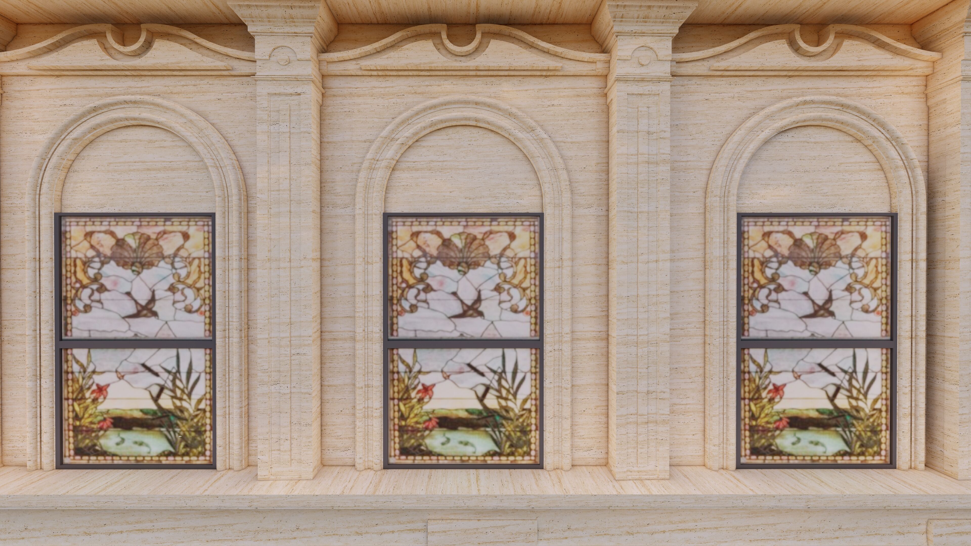 Classic stone facade-Building Classic Facade Element 3D model_13