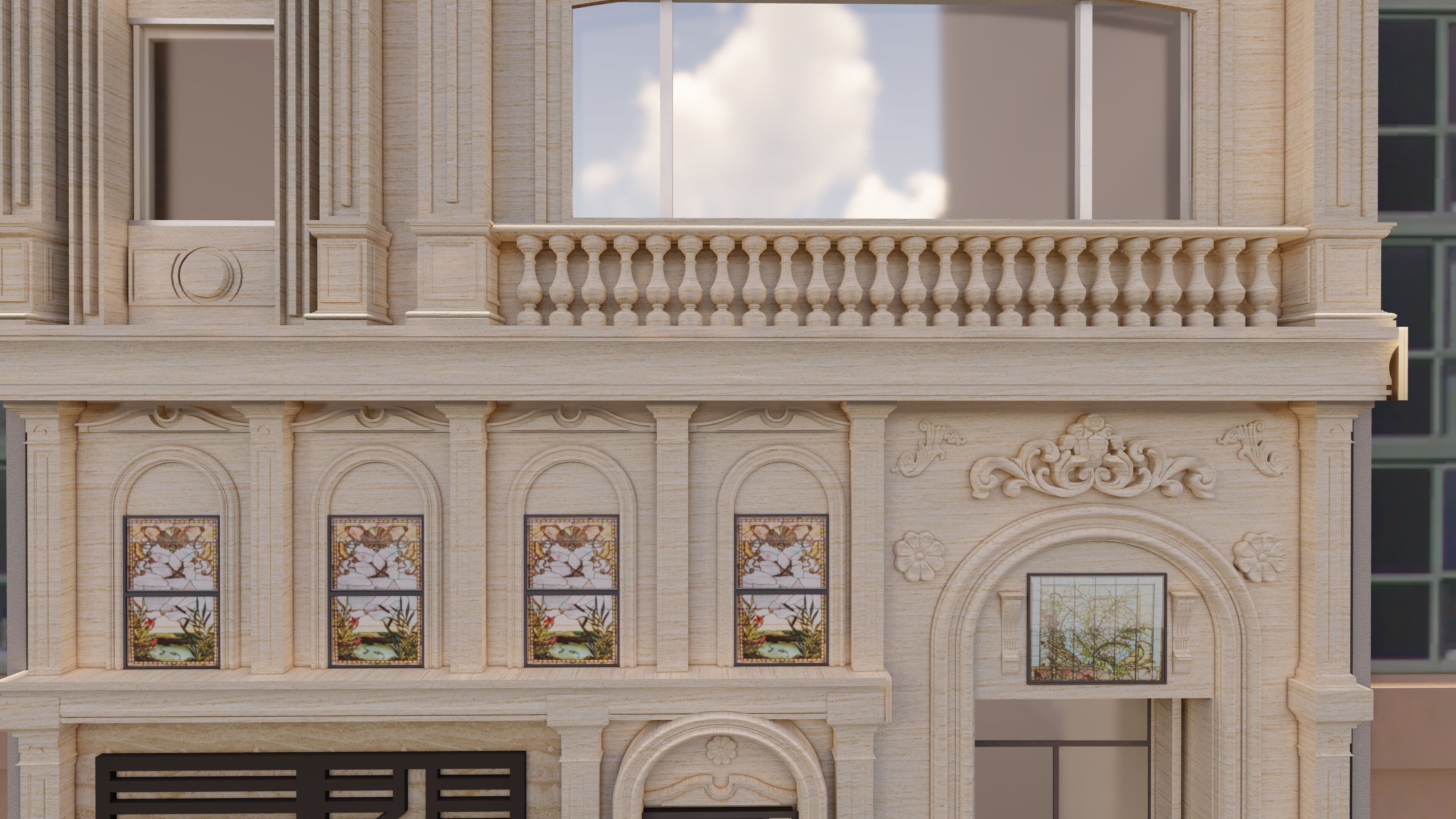 Classic stone facade-Building Classic Facade Element 3D model_2