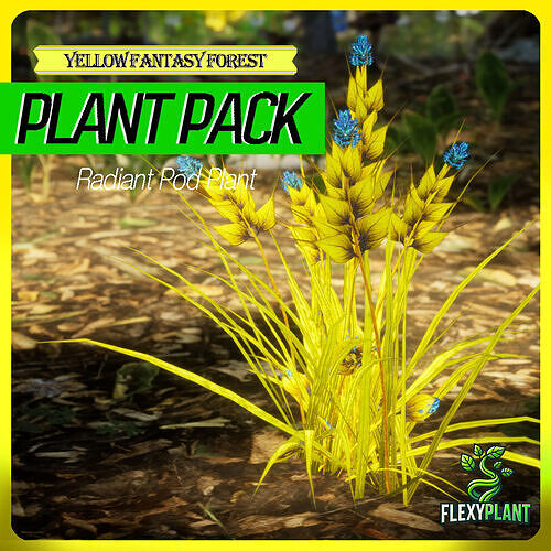 Yellow Fantasy Forest - 6 Radiant Pod Fern Grass Plant Low-poly 3D model