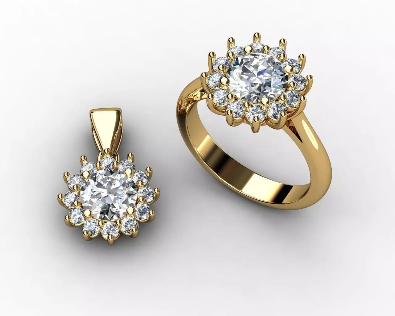 Round Diamond Engagement Rings and Necklaces 3D print model
