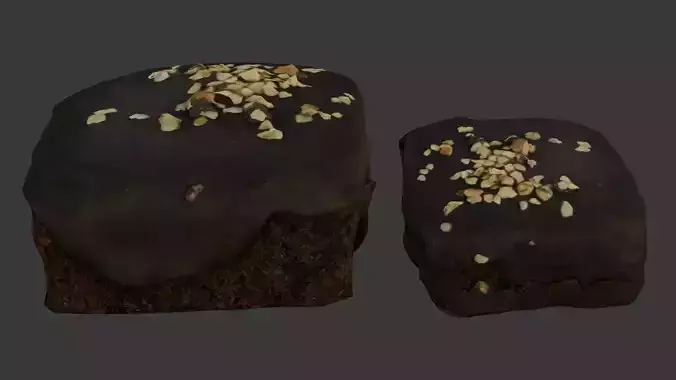 Realistic 3D Scan of Chocolate-Coated Cake with Nuts