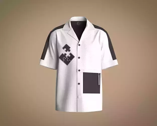 Mens black and white color block resort shirt with detailing
