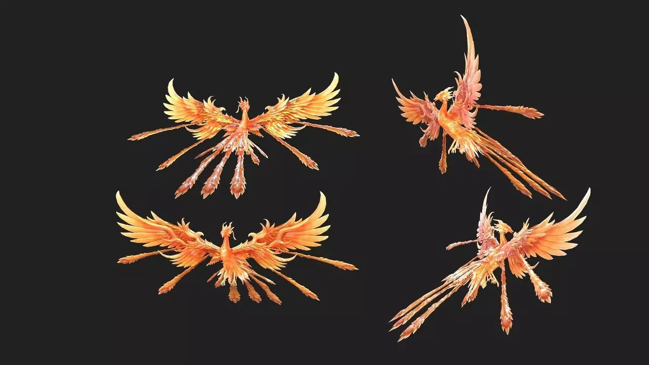 4 complete Fire Phoenix animations Low-poly 3D model_0