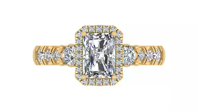 Radiant-Cut Blue Gemstone Halo Engagement Ring