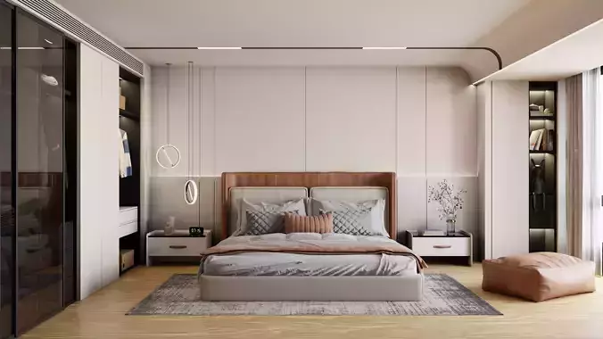 European style simple bedroom 3D model