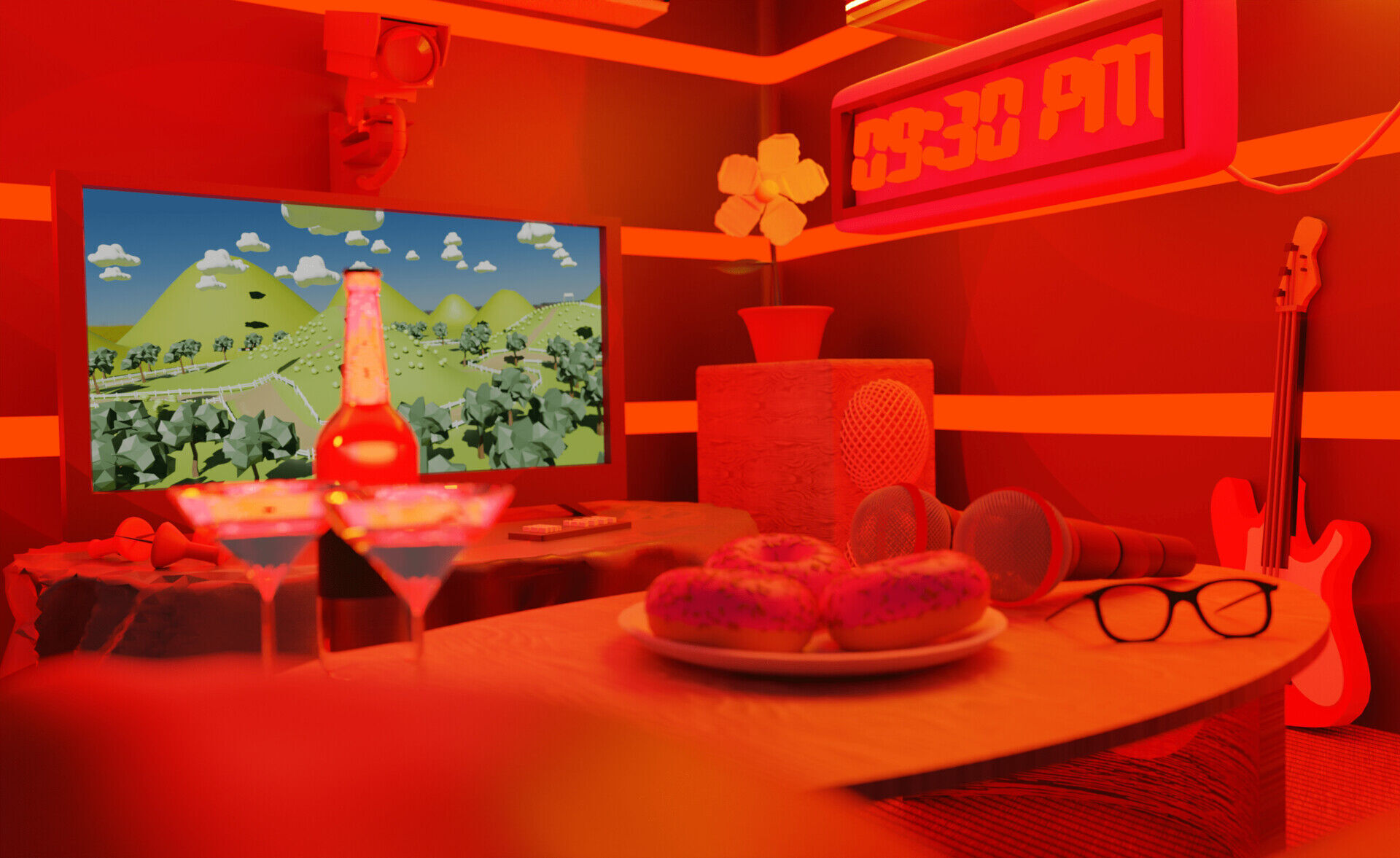 Red Karaoke Room - Isometric Low-poly 3D model_1