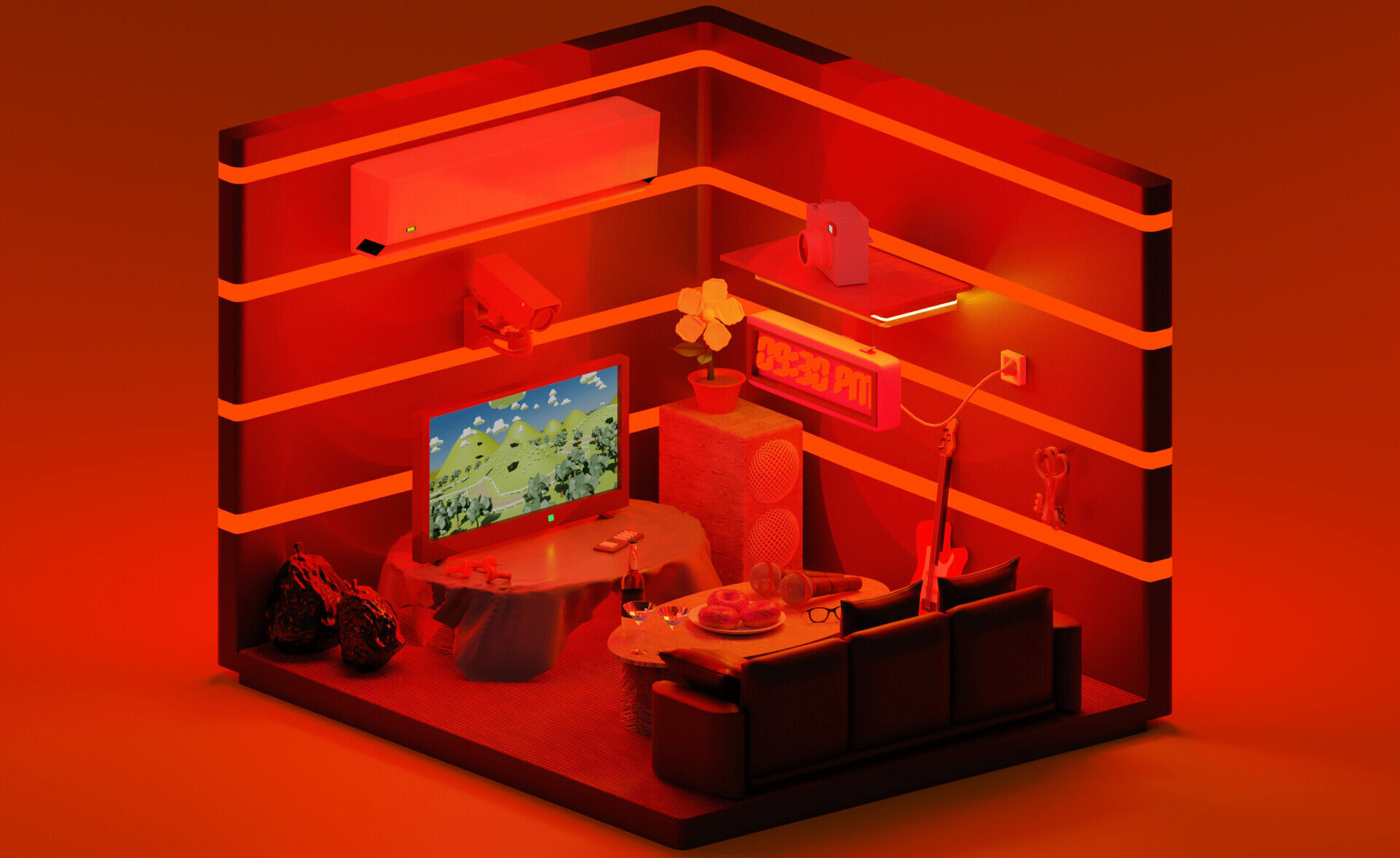 Red Karaoke Room - Isometric Low-poly 3D model_3