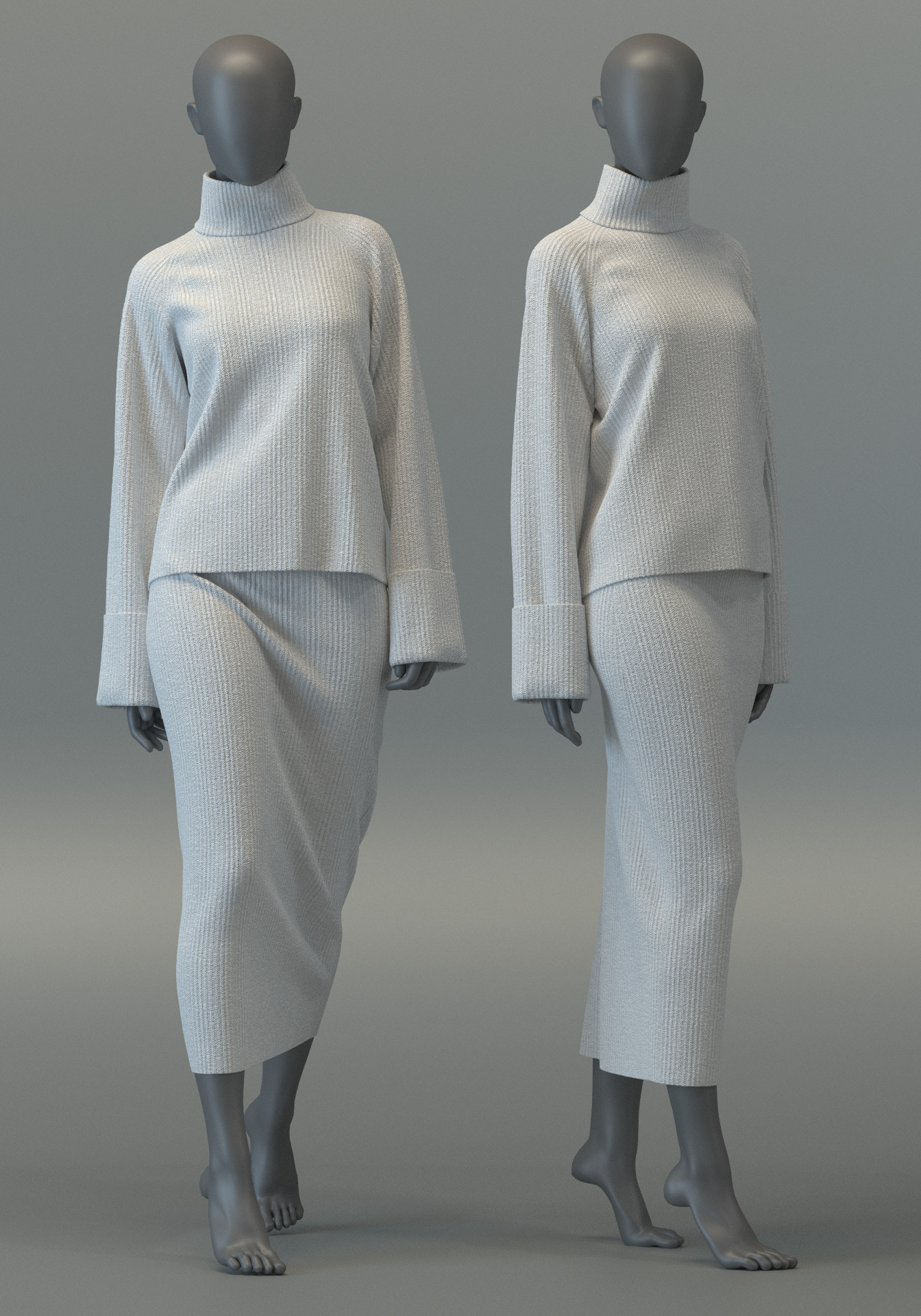 Turtleneck Sweater and Midi Skirt Set 3D model_5