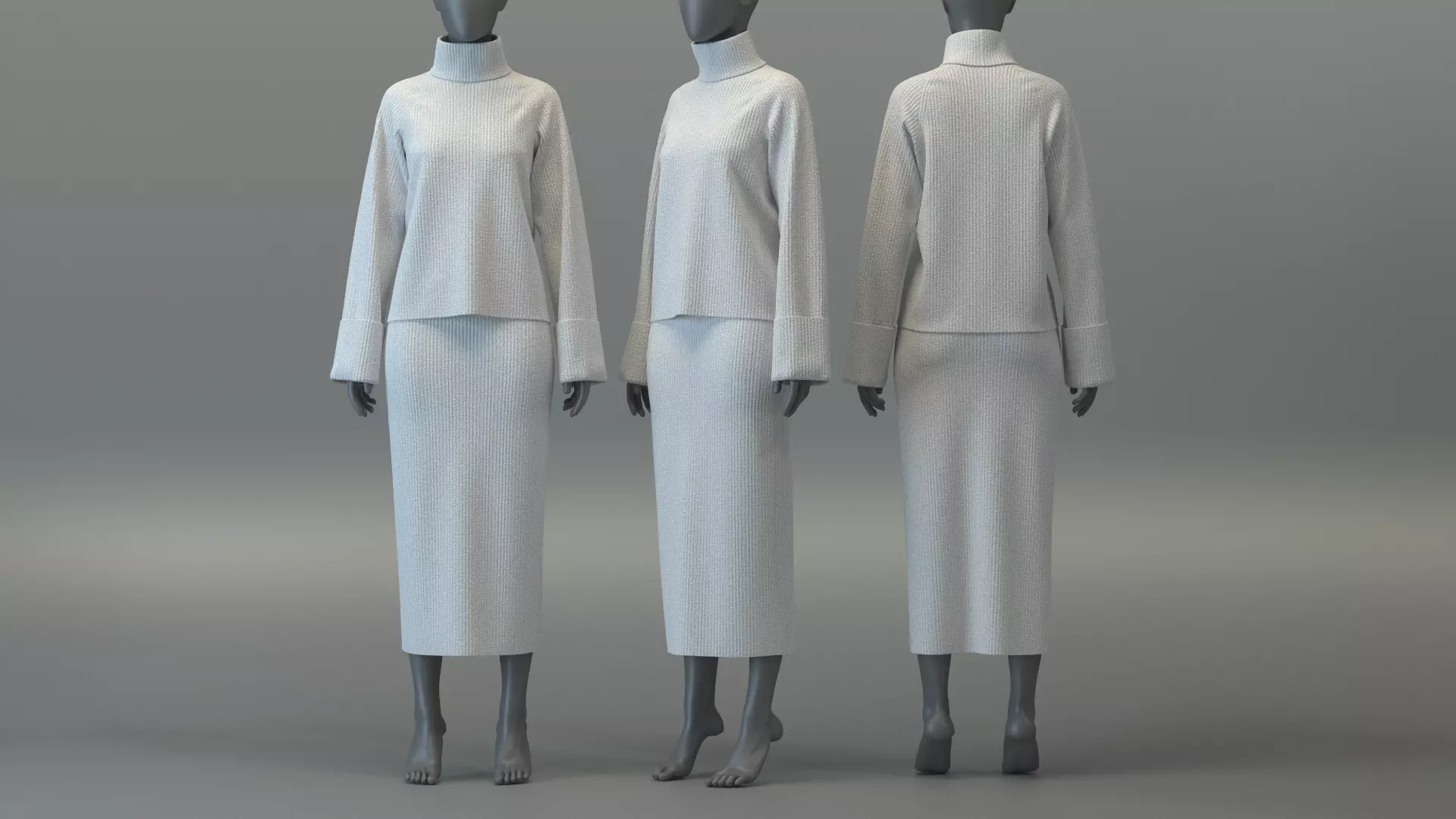 Turtleneck Sweater and Midi Skirt Set 3D model_0