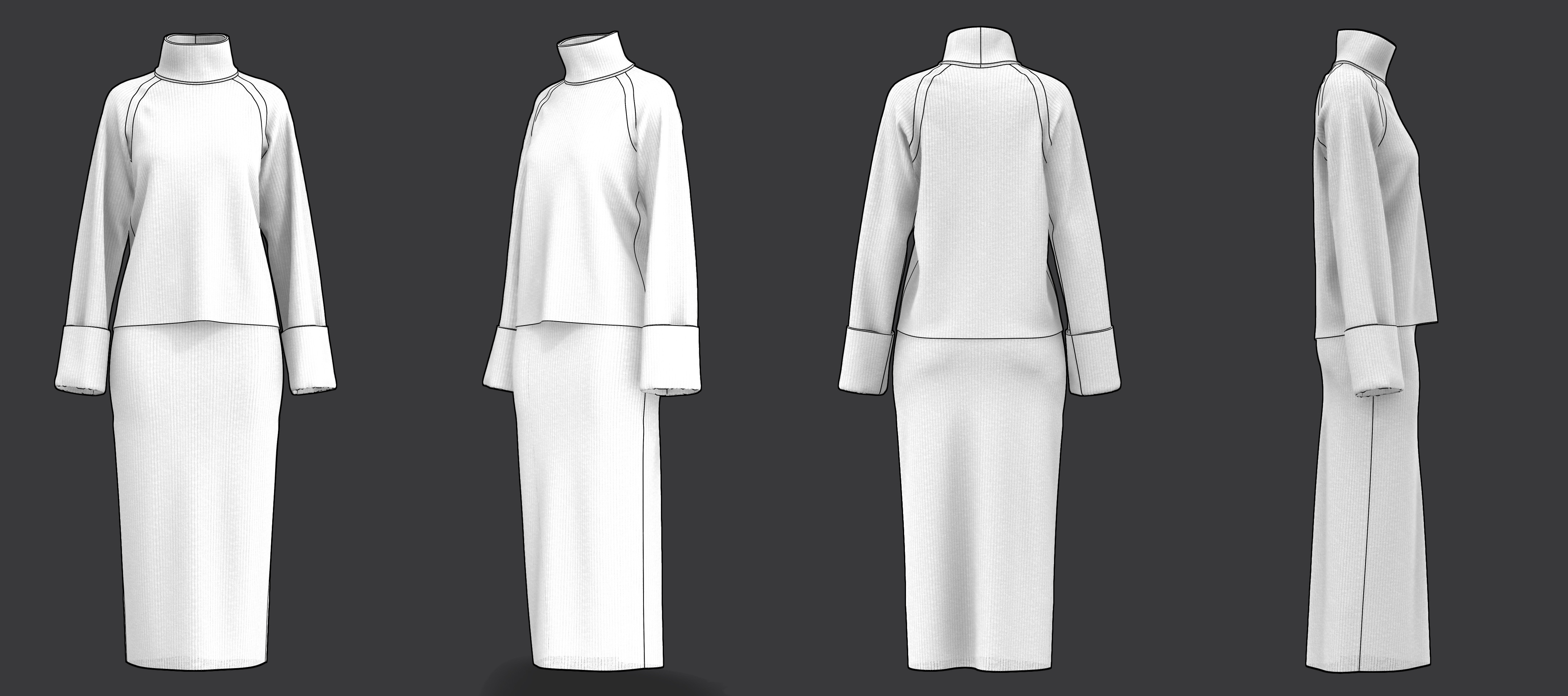 Turtleneck Sweater and Midi Skirt Set 3D model_20