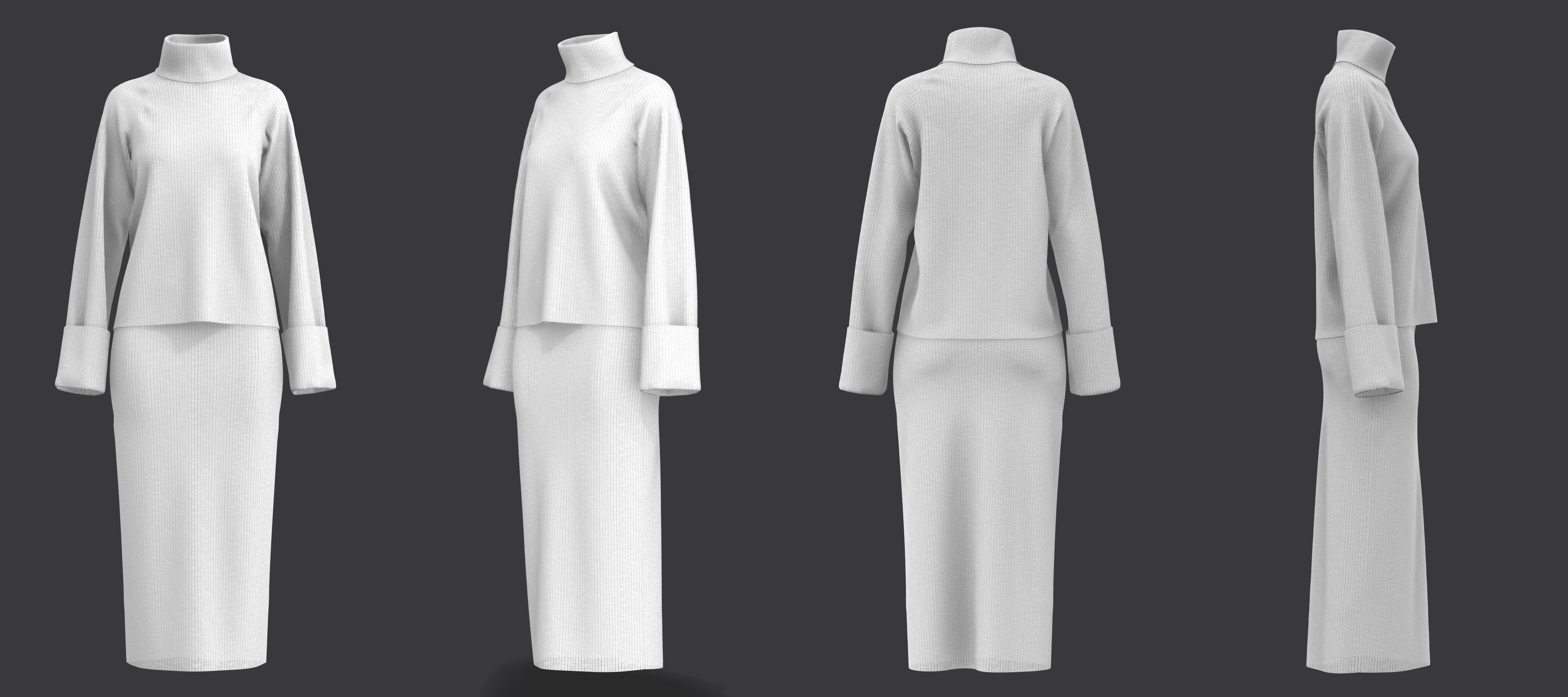 Turtleneck Sweater and Midi Skirt Set 3D model_18