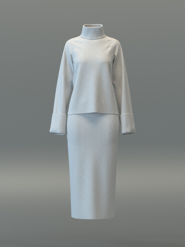 Turtleneck Sweater and Midi Skirt Set 3D model_12