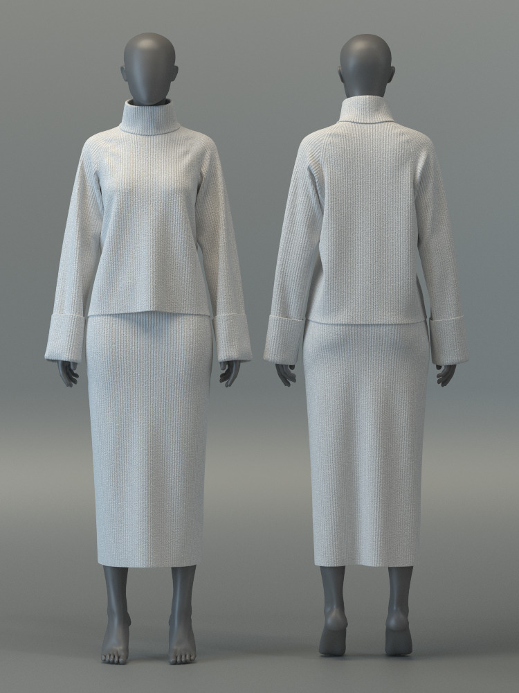 Turtleneck Sweater and Midi Skirt Set 3D model_4