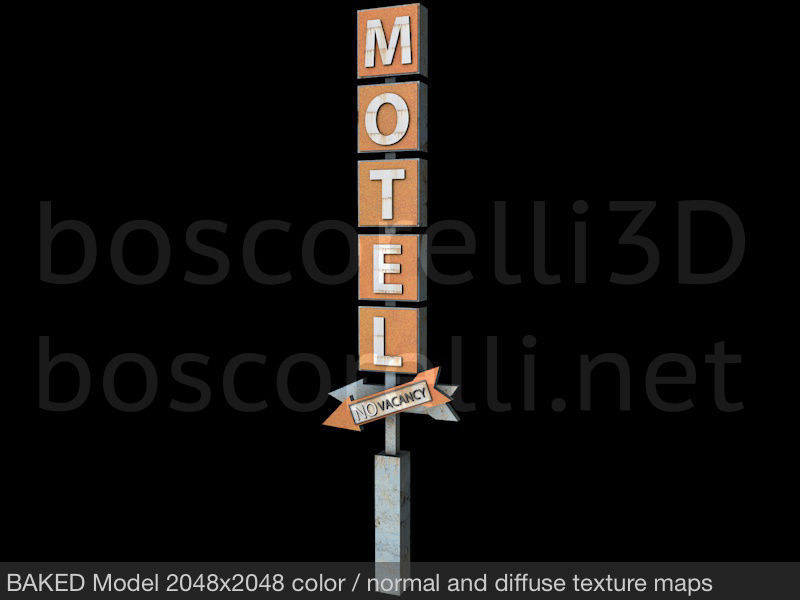 Old Motel Sign Standing Vertical Low-poly 3D model_4