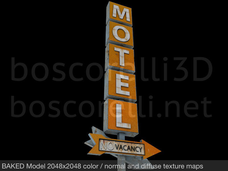 Old Motel Sign Standing Vertical Low-poly 3D model_5