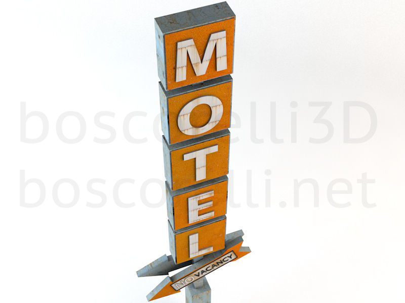 Old Motel Sign Standing Vertical Low-poly 3D model_1