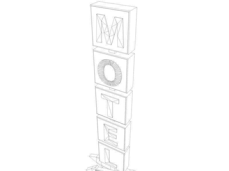 Old Motel Sign Standing Vertical Low-poly 3D model_8