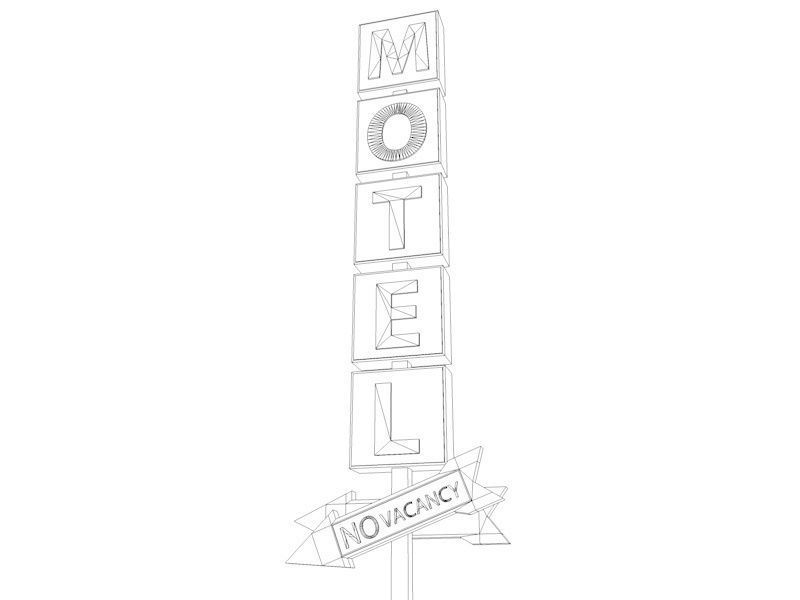 Old Motel Sign Standing Vertical Low-poly 3D model_6