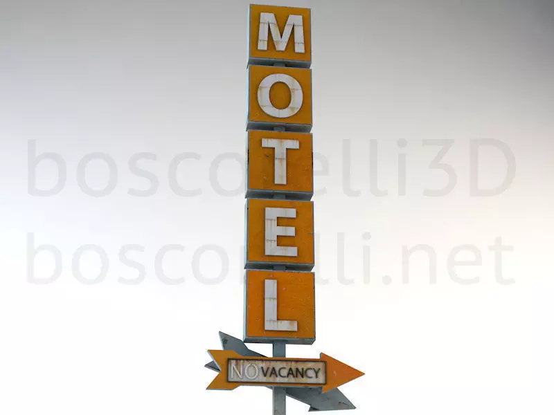 Old Motel Sign Standing Vertical Low-poly 3D model_0
