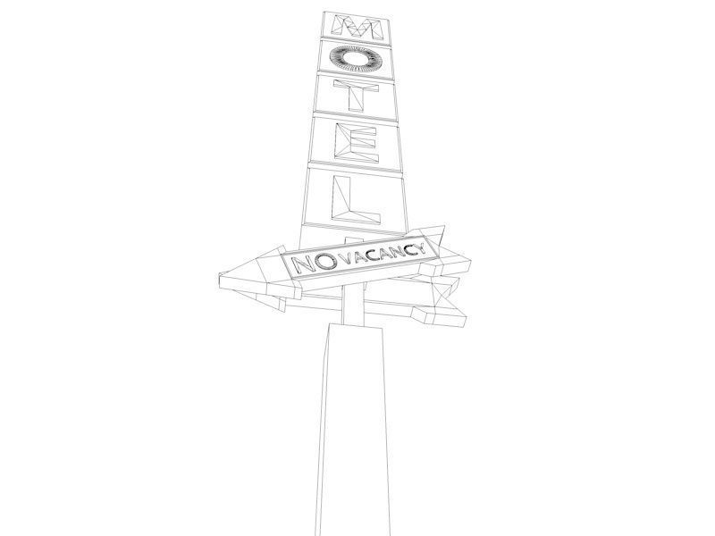 Old Motel Sign Standing Vertical Low-poly 3D model_7