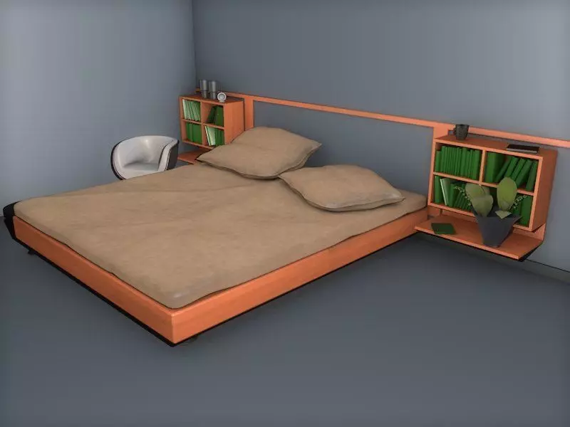 Bedroom with bed and bookshelf Free 3D model