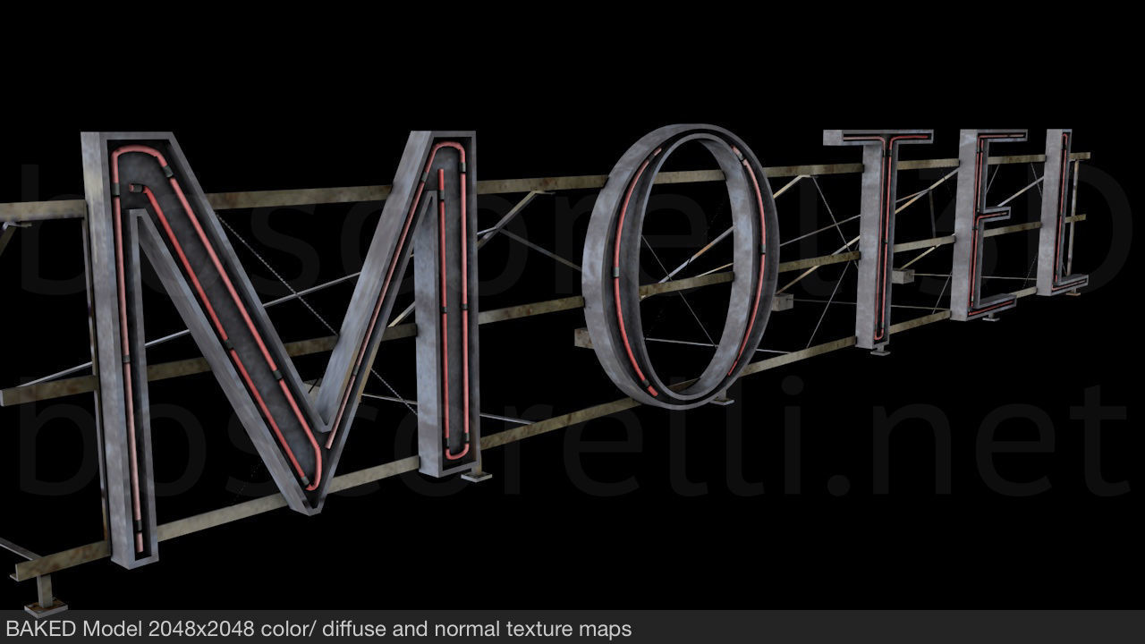 Rooftop Neon Motel Sign Low-poly 3D model_5