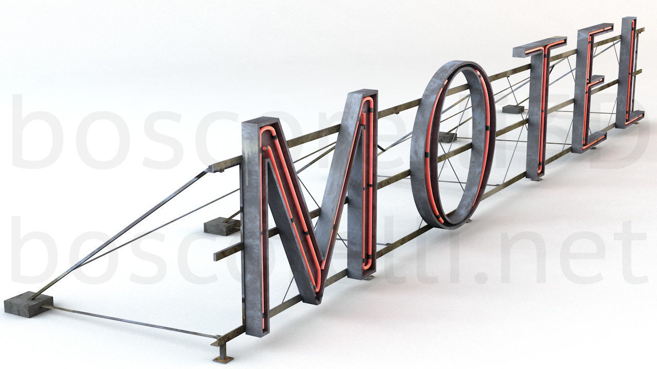 Rooftop Neon Motel Sign Low-poly 3D model_2