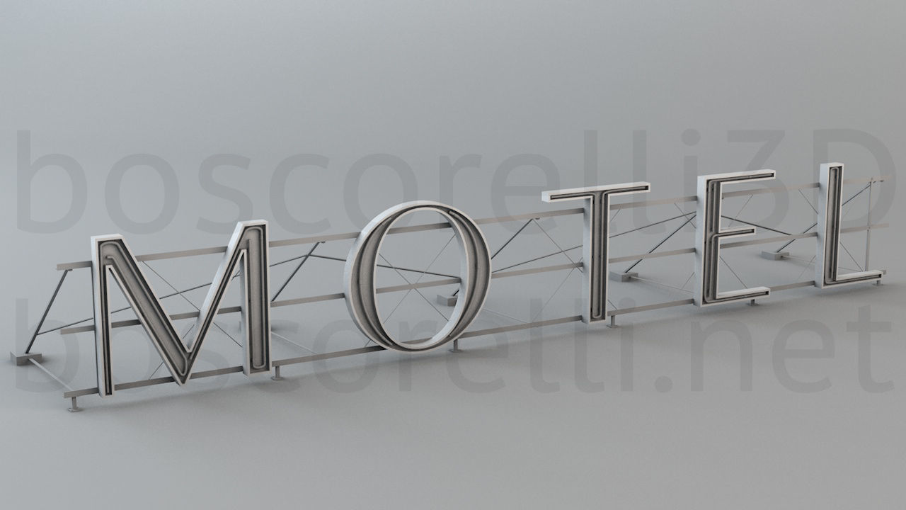 Rooftop Neon Motel Sign Low-poly 3D model_9