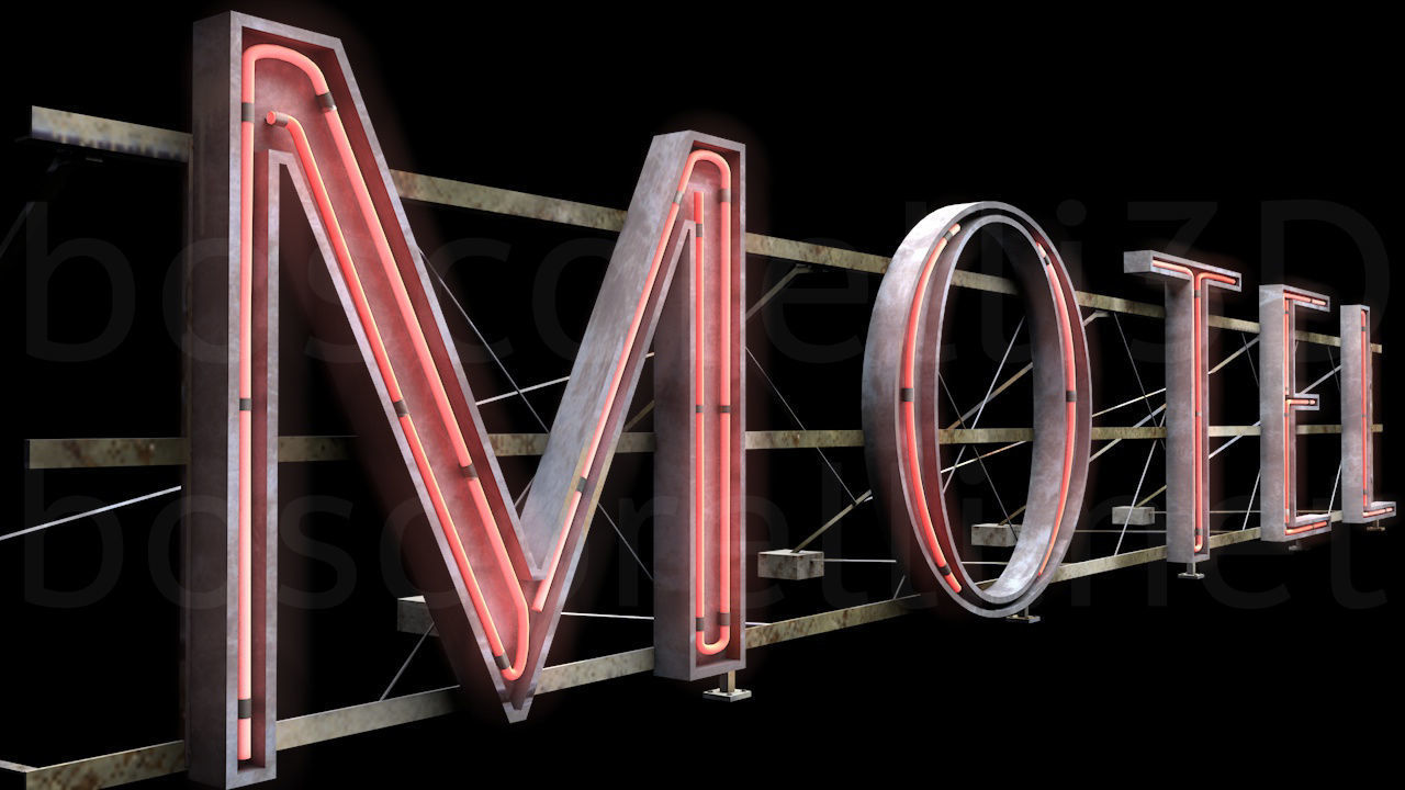 Rooftop Neon Motel Sign Low-poly 3D model_1