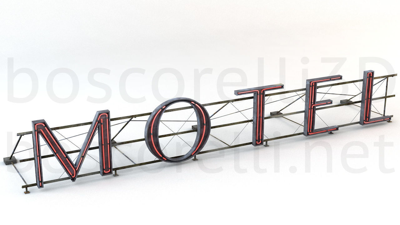 Rooftop Neon Motel Sign Low-poly 3D model_3